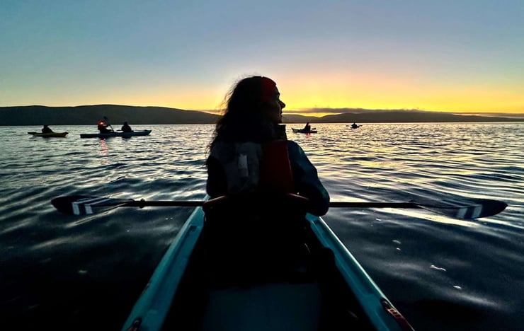 woman on a kayak in the SF Bay Area